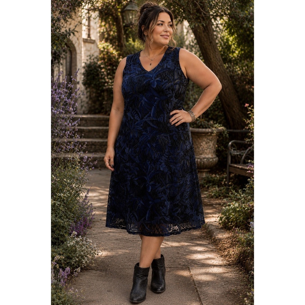 Carole Little Sheer Burnout Velvet Dress 2X Floral Grunge Witchy Romantic JJ18